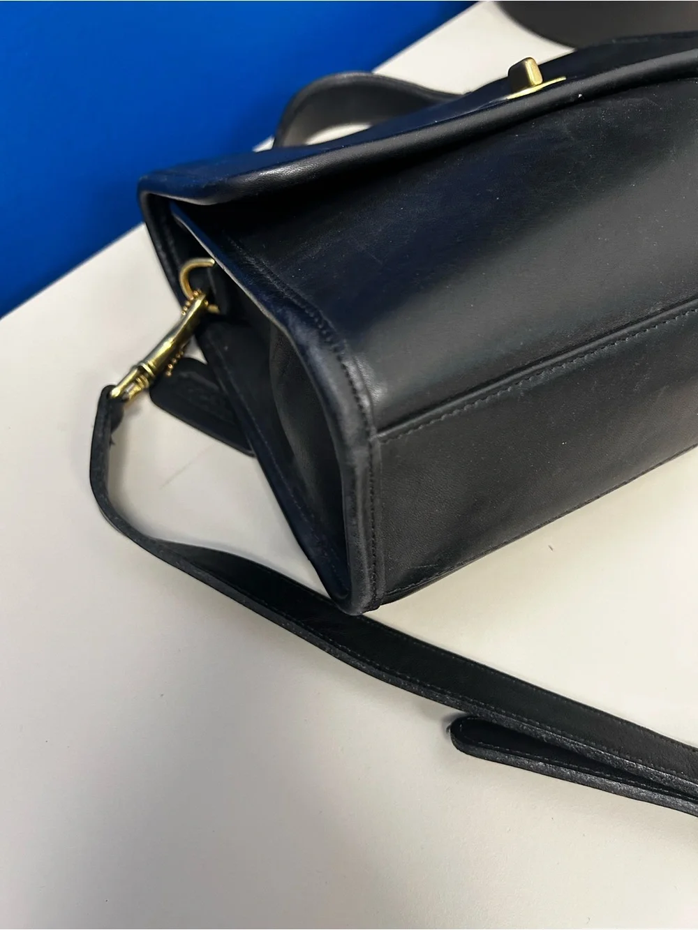 Coach Black Leather Satchel with Gold Turnlock and Strap